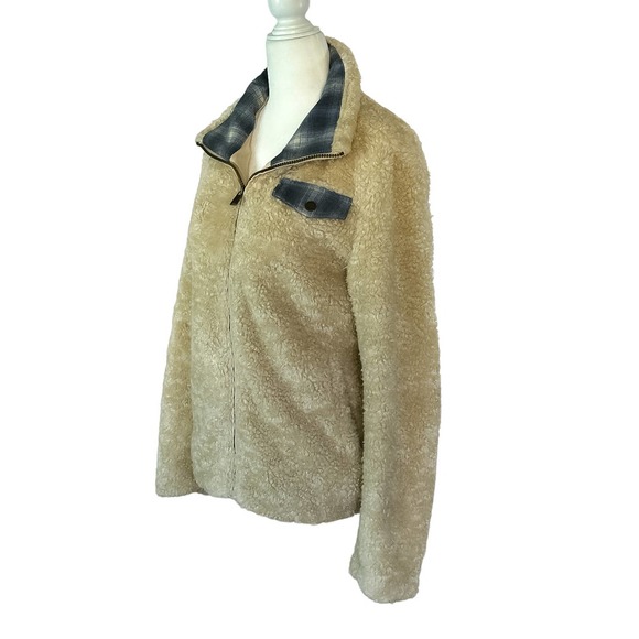 Pendleton Teddy Sherpa Fluffy Zip Up Ivory Blue Cream Flannel Womens Jacket Sz S - Picture 6 of 14